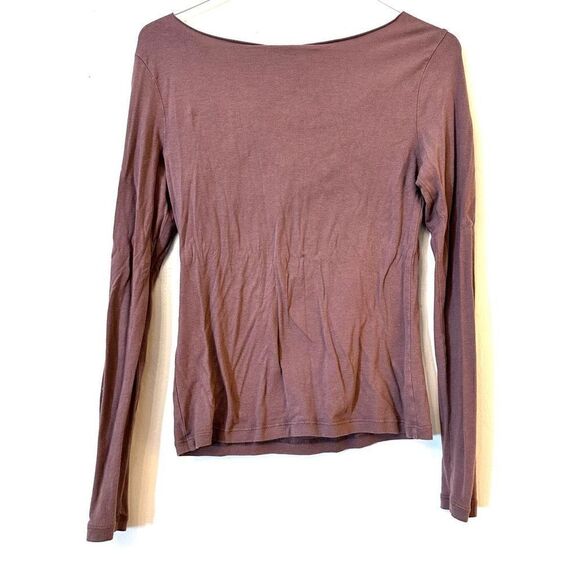 Odille High Twist Cotton Blend V Neck Stretch Long Sleeve Top Mauve Small Anthro - Picture 2 of 3